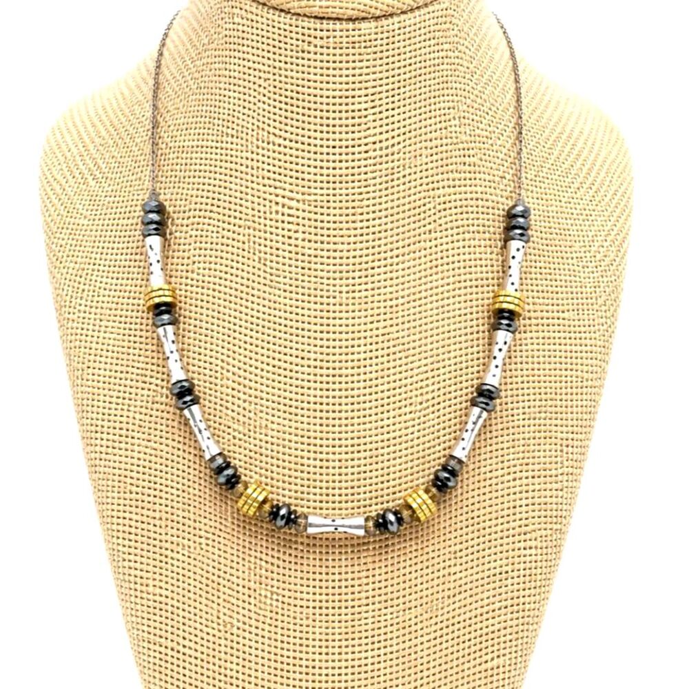 SILPADA NECKLACE Sterling Silver Hematite Mixed Metal Station Bead 18"